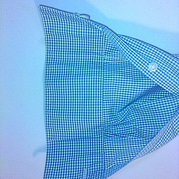BROOKS BROTHERS, blue (w/small white checks) long sleeve button down shirt. - Picture 10 of 13